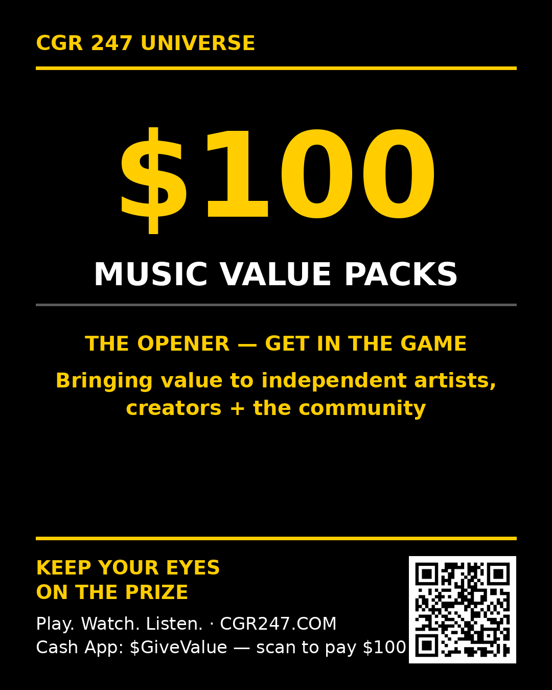 $100 MUSIC VALUE PACKS flyer